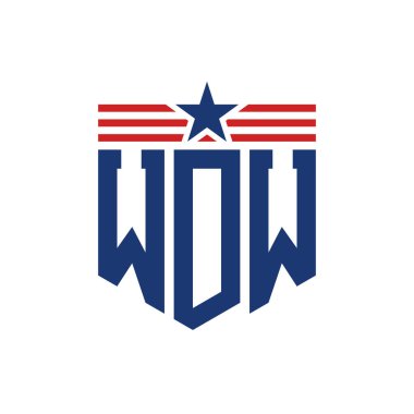 Patriotic WDW Logo with Star and American Flag Straps. Letter WDW Logo with USA Flag clipart