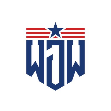 Star ve American Flag Straps 'li Vatansever WJW logosu. ABD Bayrağı ile WJW Logosu