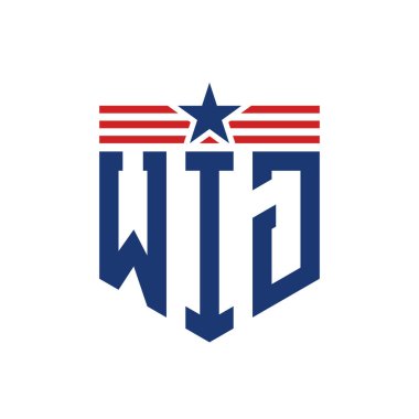 Star ve American Flag Straps 'li Vatansever WIJ logosu. US Flag ile WIJ Logosu Mektubu