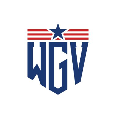Yıldız ve Amerikan Bayrak Kayışlı Vatansever WGV logosu. ABD Bayrağı ile WGV Logosu