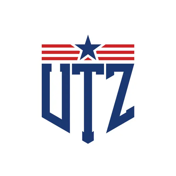 stock vector Patriotic UTZ Logo with Star and American Flag Straps. Letter UTZ Logo with USA Flag