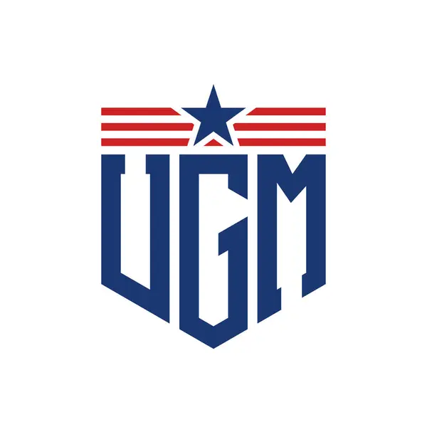 stock vector Patriotic UGM Logo with Star and American Flag Straps. Letter UGM Logo with USA Flag