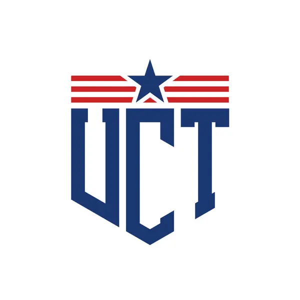 stock vector Patriotic UCT Logo with Star and American Flag Straps. Letter UCT Logo with USA Flag