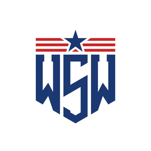 stock vector Patriotic WSW Logo with Star and American Flag Straps. Letter WSW Logo with USA Flag