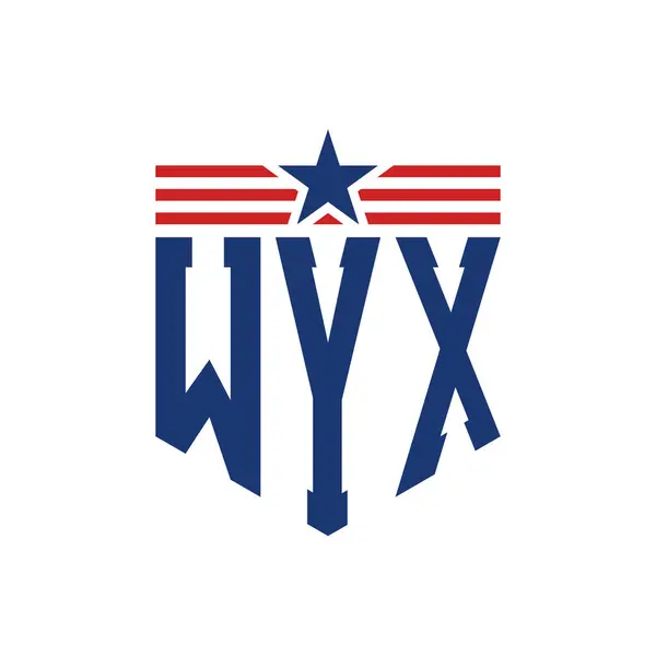 stock vector Patriotic WYX Logo with Star and American Flag Straps. Letter WYX Logo with USA Flag