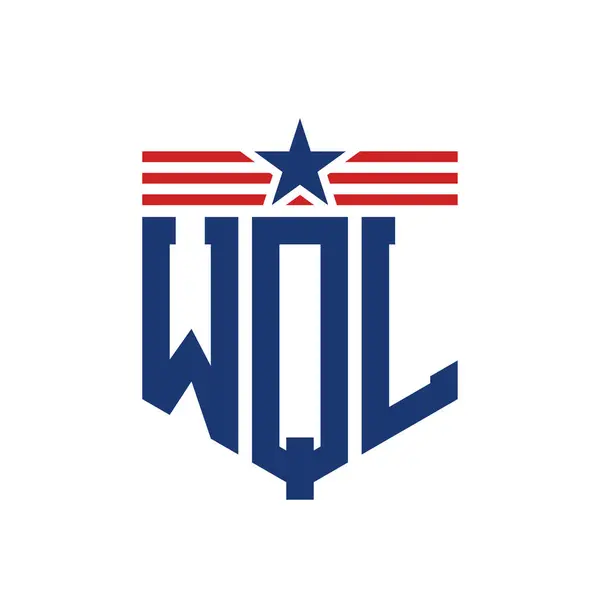 stock vector Patriotic WQL Logo with Star and American Flag Straps. Letter WQL Logo with USA Flag