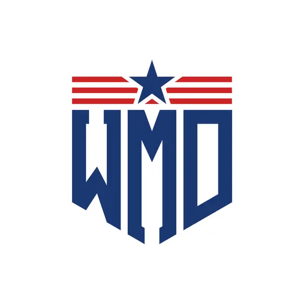 Stock vector Patriotic WMD Logo with Star and American Flag Straps. Letter WMD Logo with USA Flag