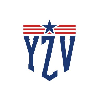 Yıldız ve Amerikan Bayrak Kayışlı Yurtsever YZV logosu. ABD Bayrağı ile YZV Logosu