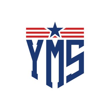 Yıldız ve Amerikan Bayrak Kayışlı Yurtsever YMS logosu. ABD Bayrağı ile YMS Logosu