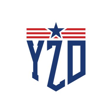 Yıldız ve Amerikan Bayrak Kayışlı Yurtsever YZD logosu. ABD Bayrağı ile YZD Harfi