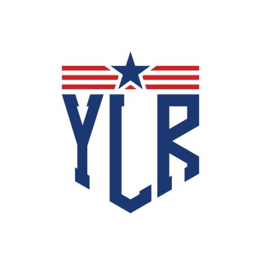 Yıldız ve Amerikan Bayrak Kayışlı Yurtsever YLR logosu. ABD Bayrağı ile YLR Logosu