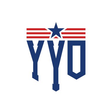 Yıldız ve Amerikan Bayrak Kayışlı Yurtsever YO logosu. USA Flag 'lı Letter YYO logosu