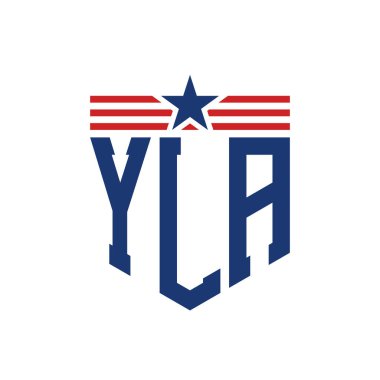 Patriotic YLA Logo with Star and American Flag Straps. Letter YLA Logo with USA Flag clipart