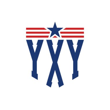 Yıldız ve Amerikan Bayrak Kayışlı Yurtsever YXY logosu. ABD Bayrağı ile YXY Mektubu