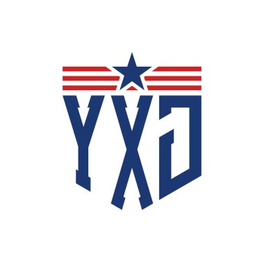 Yıldız ve Amerikan Bayrak Kayışlı Yurtsever YXJ logosu. ABD Bayrağı ile YXJ Mektubu