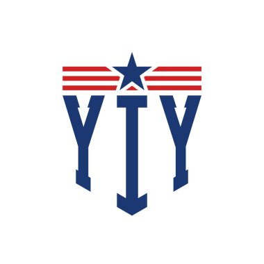 Yıldız ve Amerikan Bayrak Kayışlı Yurtsever YY logosu. USA Flag ile YIY Logosu