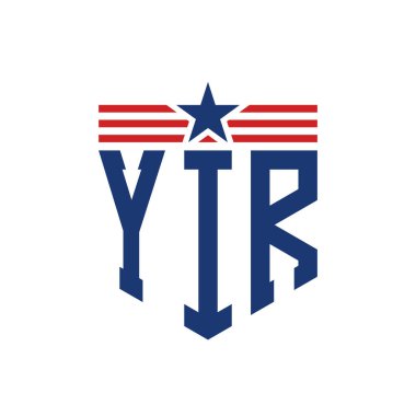 Yıldız ve Amerikan Bayrak Kayışlı Yurtsever YIR logosu. ABD Bayrağıyla YIR Mektubu