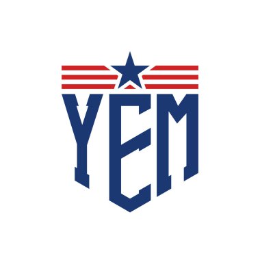 Yıldız ve Amerikan Bayrak Kayışlı Yurtsever Yem Logosu. USA Flag 'lı YEM Mektubu