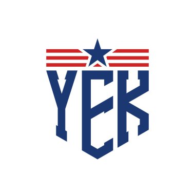 Yıldız ve Amerikan Bayrak Kayışlı Yurtsever YEK logosu. USA Flag 'lı YEK Mektubu