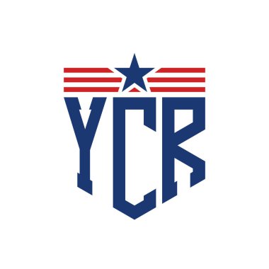 Yıldız ve Amerikan Bayrak Kayışlı Yurtsever YCR logosu. USA Flag ile YCR Logosu