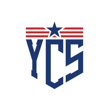 Yıldız ve Amerikan Bayrak Kayışlı Yurtsever YCS logosu. USA Flag ile YCS Logosu