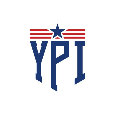 Yıldız ve Amerikan Bayrak Kayışlı Yurtsever YPI logosu. ABD Bayrağı ile YPI Mektubu