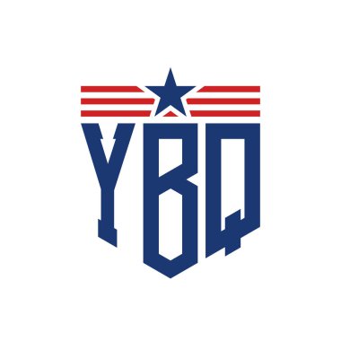 Yıldız ve Amerikan Bayrak Kayışlı Yurtsever YBQ logosu. USA Flag ile YBQ Logosu