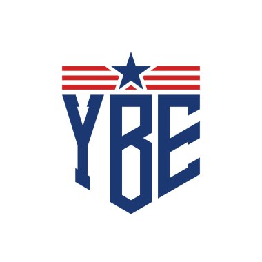 Yıldız ve Amerikan Bayrak Kayışlı Yurtsever YBE logosu. ABD Bayrağı ile YBE Logosu