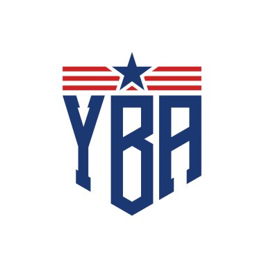 Yıldız ve Amerikan Bayrak Kayışlı Yurtsever YBA logosu. ABD Bayrağı ile YBA Logosu