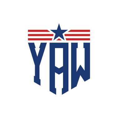 Patriotic YAW Logo with Star and American Flag Straps. Letter YAW Logo with USA Flag clipart