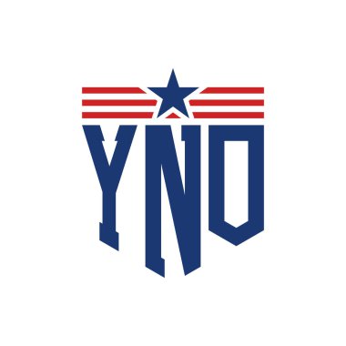 Yıldız ve Amerikan Bayrak Kayışlı Yurtsever YNO logosu. ABD Bayrağı ile YNO Logosu