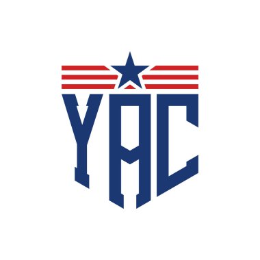 Yıldız ve Amerikan Bayrak Kayışlı Yurtsever YAC logosu. USA Flag 'li Harf YAC Logosu