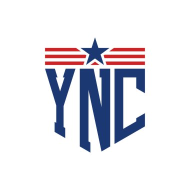 Yıldız ve Amerikan Bayrak Kayışlı Yurtsever YNC logosu. USA Flag ile YNC Logosu