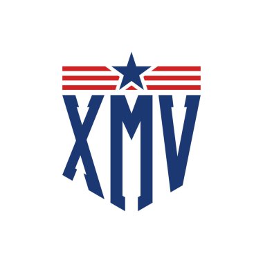 Yıldız ve Amerikan Bayrak Kayışlı Vatansever XMV logosu. ABD Bayrağı ile XMV Logosu