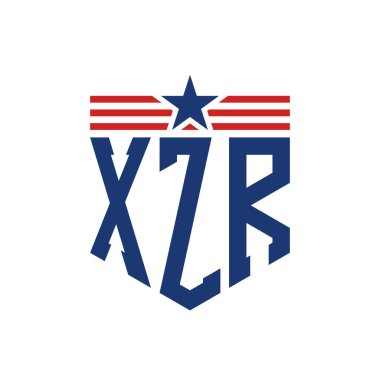 Yıldız ve Amerikan Bayrak Kayışlı Vatansever XZR logosu. ABD Bayrağı Harfi XZR Logosu