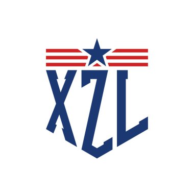 Yıldız ve Amerikan Bayrak Kayışlı Vatansever XZL logosu. ABD Bayrağı ile XZL harfi