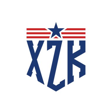 Yıldız ve Amerikan Bayrak Kayışlı Vatansever XZK logosu. ABD Bayrağı ile XZK Logosu