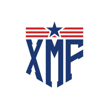 Yıldız ve Amerikan Bayrak Kayışlı Vatansever XMF logosu. USA Flag ile XMF Logosu