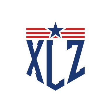 Yıldız ve Amerikan Bayrak Kayışlı Vatansever XLZ logosu. ABD Bayrağı ile XLZ Logosu