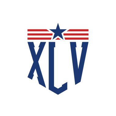 Yıldız ve Amerikan Bayrak Kayışlı Vatansever XLV logosu. ABD Bayrağı ile XLV Logosu