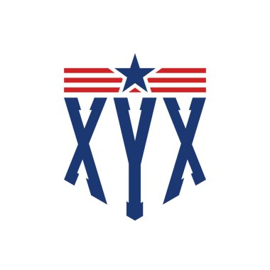 Yıldız ve Amerikan Bayrak Kayışlı Vatansever XYX logosu. ABD Bayrağı ile XYX Logosu