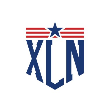 Yıldız ve Amerikan Bayrak Kayışlı Vatansever XLN logosu. ABD Bayrağı ile XLN Logosu