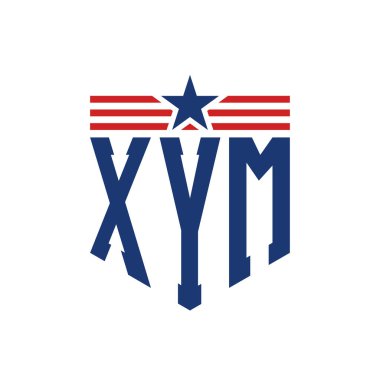 Yıldız ve Amerikan Bayrak Kayışlı Vatansever XYM logosu. ABD Bayrağı ile XYM Logosu