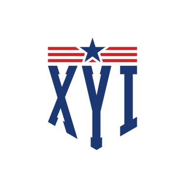 Yıldız ve Amerikan Bayrak Kayışlı Vatansever XYI logosu. ABD Bayrağı ile XYI logosu