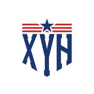 Yıldız ve Amerikan Bayrak Kayışlı Vatansever XYH logosu. ABD Bayrağı ile XYH logosu