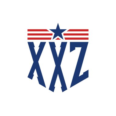 Yıldız ve Amerikan Bayrak Kayışlı Vatansever XXZ logosu. ABD Bayrağı ile XXZ harfi