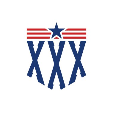 Yıldız ve Amerikan Bayrak Kayışlı Vatansever XXX logosu. ABD Bayrağı ile harf XXX logosu