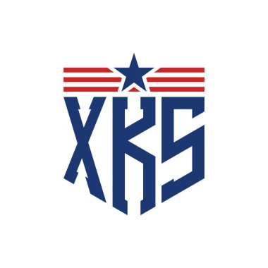 Yıldız ve Amerikan Bayrak Kayışlı Vatansever XKS logosu. ABD Bayrağı ile XKS Harfi Logosu