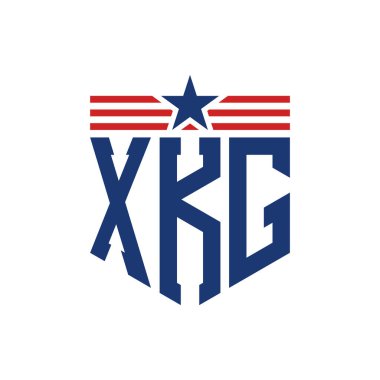 Yıldız ve Amerikan Bayrak Kayışlı Vatansever XKG logosu. ABD Bayrağı Harfi XKG logosu