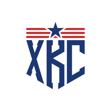 Yıldız ve Amerikan Bayrak Kayışlı Vatansever XKC logosu. ABD Bayrağı ile XKC Logosu